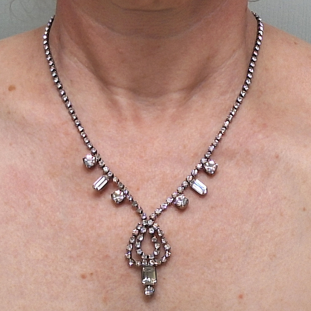 Vintage Clear Rhinestone Costume Necklace